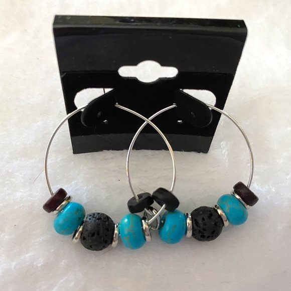 Essential Diffuser Hoop Earrings Blue/Black Handmade - Picture 1 of 2
